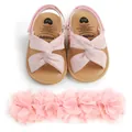 Conjunto de sandalias rosas para bebé con tiras cruzadas y diadema floral a juego. - Rosa Fucsia / 12 cm / 42 g