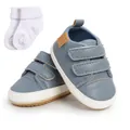 Set of stylish blue baby walking sneakers with matching white cotton socks for infants - 12cm / Shoes and Socks Set / Blue