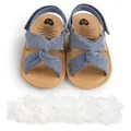 Sandalias de bebé en denim azul con nudo y conjunto de diadema de flores blancas - Diademas de mezclilla / 12 cm / 42 g