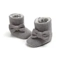 Close-up of grey fleece-lined baby winter boots with soft sole and bow detail - Dark Gray