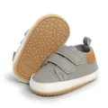 Grey faux leather baby walking shoes featuring non-slip rubber sole and secure velcro straps - 12cm / Gray
