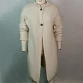 Detailed macro shot of women's long off-white hooded knit cardigan sweater cardigan coat - S / Tops / Beige