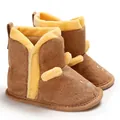Bottes d'hiver chaudes en peluche pour bébé marron et jaune à semelle souple - 11cm / Style Ours Bloc de Couleur (C-55) / Abricot