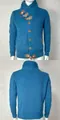 Men's blue knit cardigan sweater with high shawl collar and toggle buttons - Dark Blue