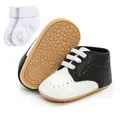 Classic black and white soft sole baby walking shoes set with matching cotton socks - 12cm / White Black (With Socks Set)
