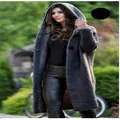 Oversized grey hooded long knit cardigan sweater coat for women's winter fashion - Black and Gray