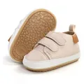 Beige infant walking shoes with soft non-slip soles and velcro straps for spring - 11cm / Papaya