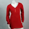 Red waffle knit sweater featuring a stylish gold zipper V-neck detail for women - S / Tops / Red