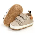 Gold metallic baby walking shoes with double Velcro straps and textured non-slip sole - 12cm / Gold