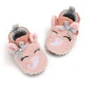 Cute pink baby winter cotton shoes with cartoon elephant embroidery and soft sole. - 11cm / Elephant / Pink