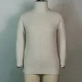 Macro detail showing the high-quality ribbed knit texture of a white turtleneck sweater dress. - S / Dresses / White