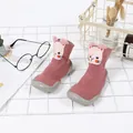 Detailed view of pink cartoon baby sock shoes featuring cute 3D ears and grey soft soles - Size 20/21 (Inner Length 12.2cm) / Pink Little Rabbit
