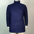 Frontal macro view of a dark blue turtleneck ribbed knit long sleeve sweater dress - S / Dresses / Dark Blue