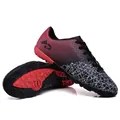 Red and black youth turf soccer shoes with geometric mesh patterns and grippy AG studs. - 38 / Black Red Turf (27015)