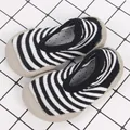Breathable striped baby sock shoes with non-slip soft soles for toddlers walking - Size 18/19 (Inner Length 11cm) / Low Cut Black and White Stripes