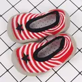 Soft breathable baby walking sock shoes with red and white stripes and star design - Size 18/19 (Inner Length 11cm) / Low-cut Red and White Stripes