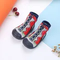 Cartoon patterned knit baby sock shoes with non-slip rubber soles for toddler walking - Trendy Shoelaces