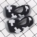 Anti-slip breathable baby walking sock shoes with black and white cross pattern design - Size 18/19 (Inner Length 11cm) / Low Cut Black Crosses