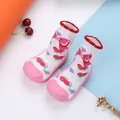 Floral pattern baby walker sock shoes with anti-slip pink rubber soles for infants - Size 19 (Inner Length 11cm) / Pink Small Flower
