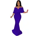 Elegante vestido de sirena azul real con hombros descubiertos y corpiño con volantes. - 2XL / Vestidos / Azul