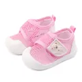 Pink breathable mesh baby walking shoes with soft soles and bear velcro strap - Size 19/Inner Length 14.1cm / Pink