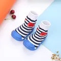 Striped baby sock shoes with blue rubber soles and red fish pattern - Size 19 (Inner Length 11cm) / Blue And White Striped Whale
