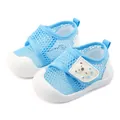 Breathable light blue mesh baby walking shoes with soft non-slip sole and bear detail - Size 19/Inner Length 14.1cm / Light Blue