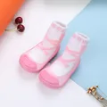 Adorable pink ballet-style baby sock shoes for toddlers, soft-sole walker floor socks. - Size 19 (Inner Length 11cm) / Pink Bow