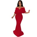 Vista completa del elegante vestido de noche rojo de sirena con hombros caídos chic - 2XL / Vestidos / Rojo