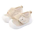 Beige breathable mesh baby toddler shoes with cute bear design decoration for ages 0-2 years - Size 14/Inner Length 11.7cm / Khaki