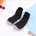 Breathable black knit sock shoes with non-slip grey rubber sole for toddlers walking - Size 24/25 (Inner Length 14.5cm) / Classic Pure Black (High-Top Comfort Edition)