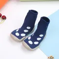 Soft breathable non-slip infant walker sock shoes in dark blue with white polka dots - Size 24/25 (Inner Length 14.5cm) / Navy Blue Polka Dots (High-top Comfort)