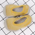 Breathable non-slip yellow knit baby walking shoes with comfortable grey rubber soles. - Size 18/19 (Insole 11cm) / Yellow Gold Thread