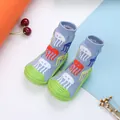 Blue cartoon jellyfish baby sock shoes with non-slip green rubber sole - Undersea World