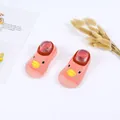 Detail of cute pink baby duck sock shoes with soft rubber soles for infant walking - Pink Duck