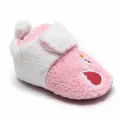 Zachte roze en witte pluche baby loopschoen met geborduurde zwaan en hartmotief - 1524 Roze (Zwaan)