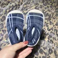 Navy blue plaid baby walking shoes with anti-slip soft rubber soles for toddlers - Blue Plaid