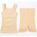 Nahtloses Shapewear-Set in Nude mit Bauchweg-Top und Shorts mit Spitzenbesatz - 3XL / Top And Bottom (109 Spitzenstil) / Hautfarben