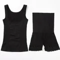 Schwarzes Postpartum-Shapewear-Set mit U-Ausschnitt-Weste und Spitzen-Abnehm-Shorts - 3XL / Top And Bottom (109 Spitzenstil) / Schwarz