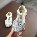 Silver glittery girls' princess shoes with elegant pearl strap decoration - 21 / Silver