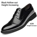 Schwarzer gelochter Leder-Business-Schuh mit 6cm Erhöhung für Herren - 37 / Schwarzer höhenverstellbarer ausgehöhlter Stil (701)