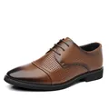 Zapatos de vestir clásicos de cuero marrón transpirable para hombre con cordones - 38 / Marrón Hueco