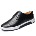 Modische schwarze atmungsaktive Leder-Freizeitschuhe für Herren Sommer Mode Stil - 38 / Schwarz Hohl Geschnitten