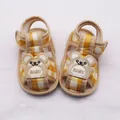 Soft sole infant walking sandals in yellow plaid with a cute cartoon bear motif - Size 11 (10.5CM) / Cute Yellow Style (LX006)