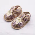 Detailed view of striped infant soft-soled sandals with cute star characters for walking - Size 11 / Star - Khaki