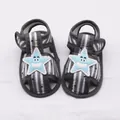 Macro view of newborn baby summer sandals with cartoon starfish and striped fabric design - Size 11 (10.5CM) / Star Gray Style (LX006)