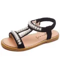 Elegant girls' black princess sandals decorated with pearls and sparkly rhinestones - 21 / Black
