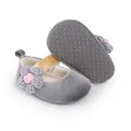 Detail showing the non-slip sole and velvet texture of the grey baby princess shoe - Inner Length 12cm / Gray