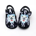 Soft sole baby sandals featuring cute cartoon bear character and blue wave pattern - Size 11 / Sandals-Plaid Bear-Navy Blue
