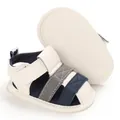 Detail of baby summer walking sandals with soft sole and velcro strap in navy and white - Gray